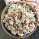 Pea Salad with bacon and cheese in a large bowl.