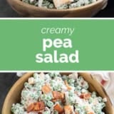 Pea Salad collage with text bar in the middle.