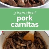 Pork Carnitas collage with text bar in the middle.