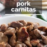 Pork Carnitas with text overlay.