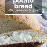 Potato Bread with Rosemary and Garlic with text overlay.