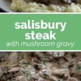 Salisbury Steak Recipe collage with text bar in the middle.