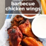 Slow Cooker Barbecue Chicken Wings with text overlay.