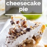 Taffy Apple Cheesecake Pie with text overlay.