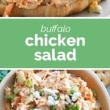 Buffalo Chicken Salad collage with text bar in the middle.