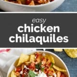 Chicken Chilaquiles collage with text bar in the middle.