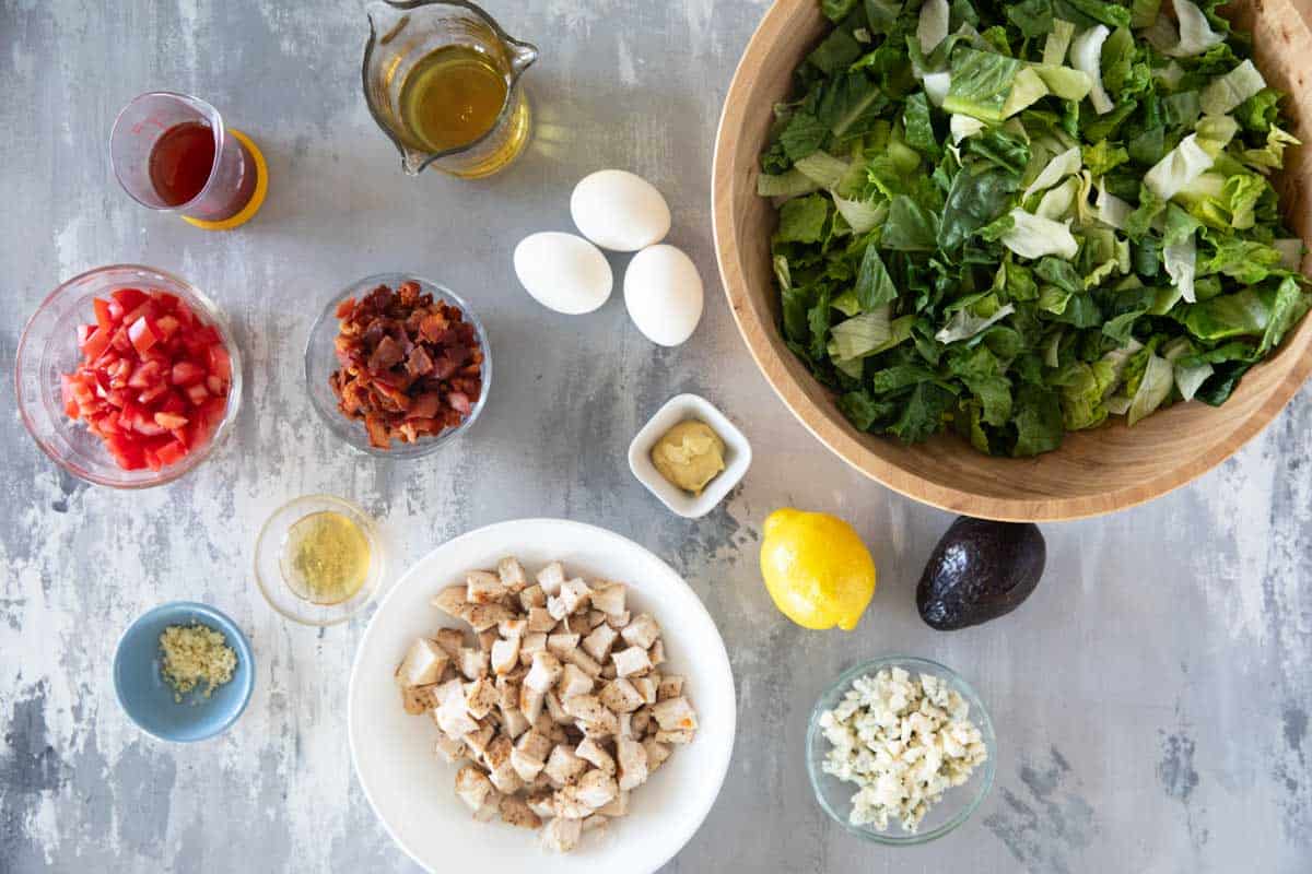 Ingredients to make a Cobb Salad.