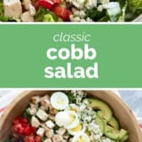 Cobb Salad collage with text bar in the middle.