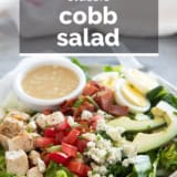 Cobb Salad with text overlay.