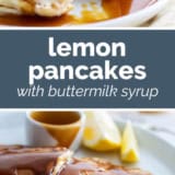 Lemon Pancakes collage with text bar in the middle.