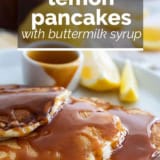 Lemon Pancakes with text overlay.