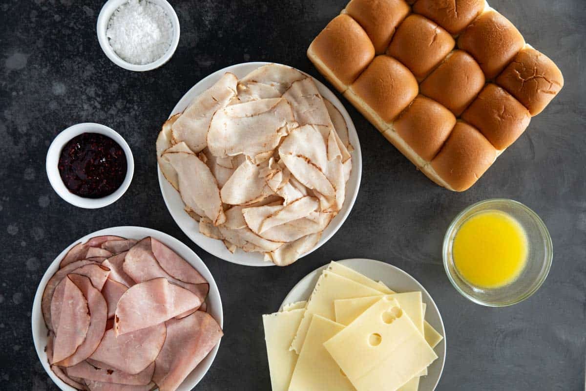 Ingredients to make Monte Cristo Sliders.