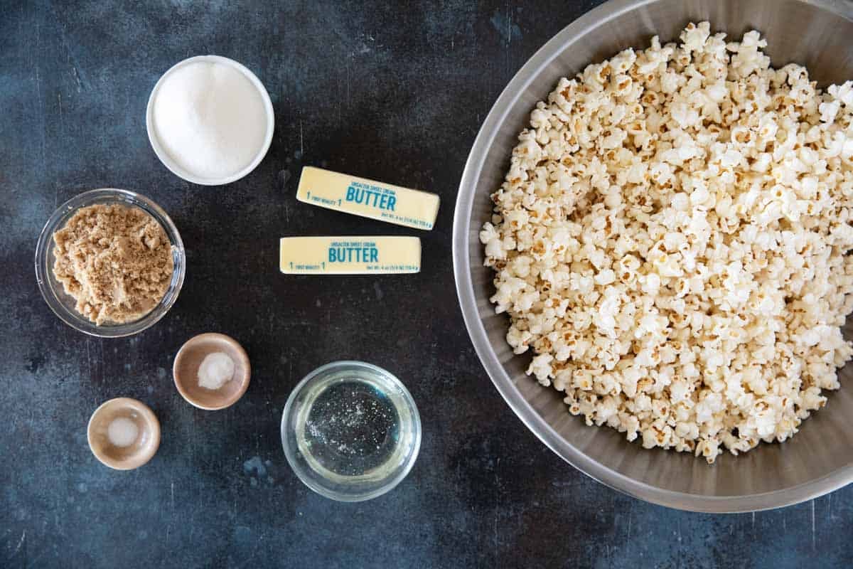 Ingredients for Soft Caramel Popcorn.
