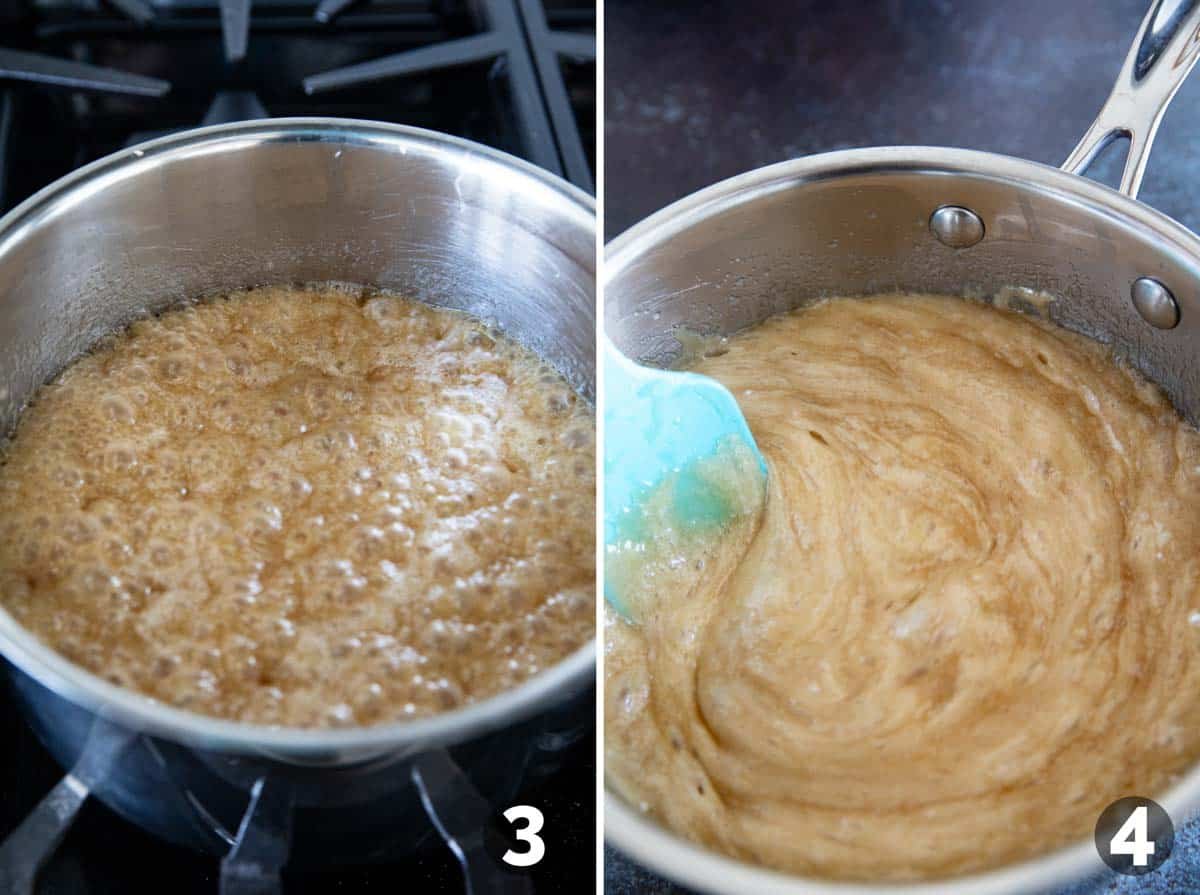 Making caramel for soft caramel popcorn.