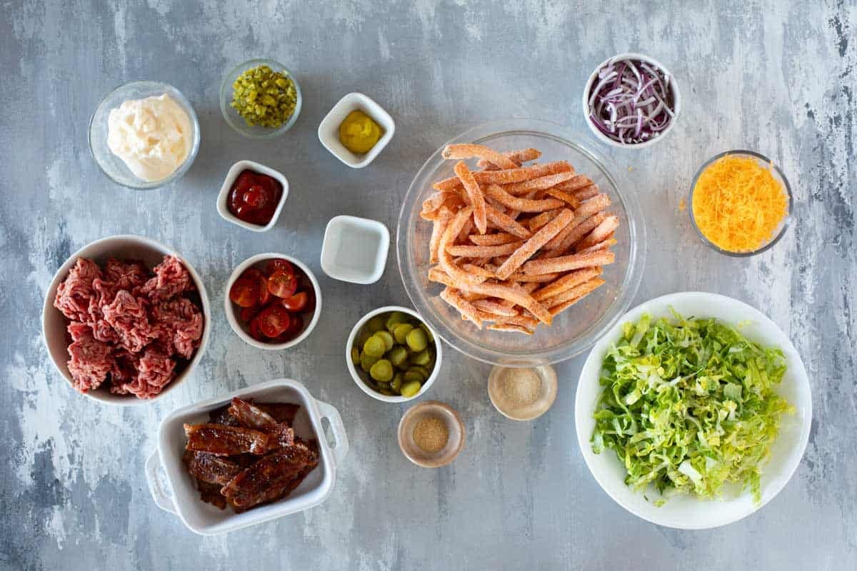 Ingredients for Burger Bowls.
