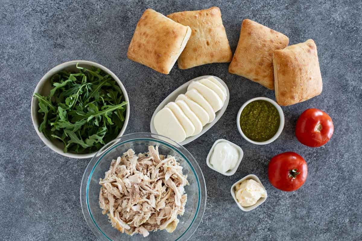 Ingredients for Chicken Pesto Sandwich.