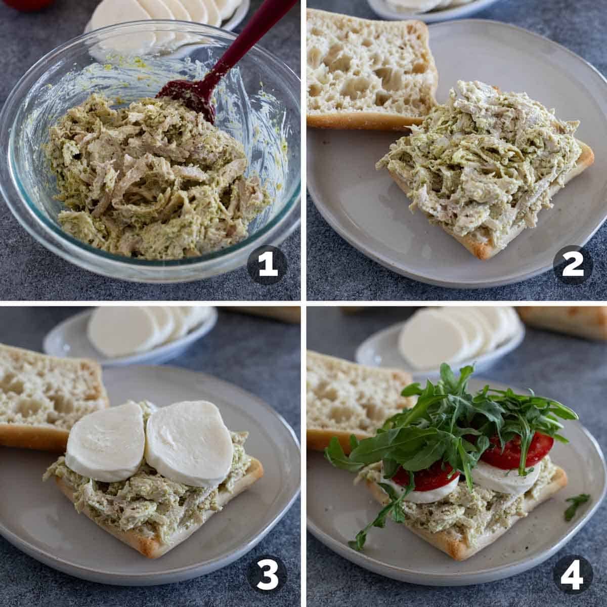 Steps to make a Chicken Pesto Sandwich.
