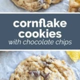 Cornflake Cookies collage with text bar in the middle.
