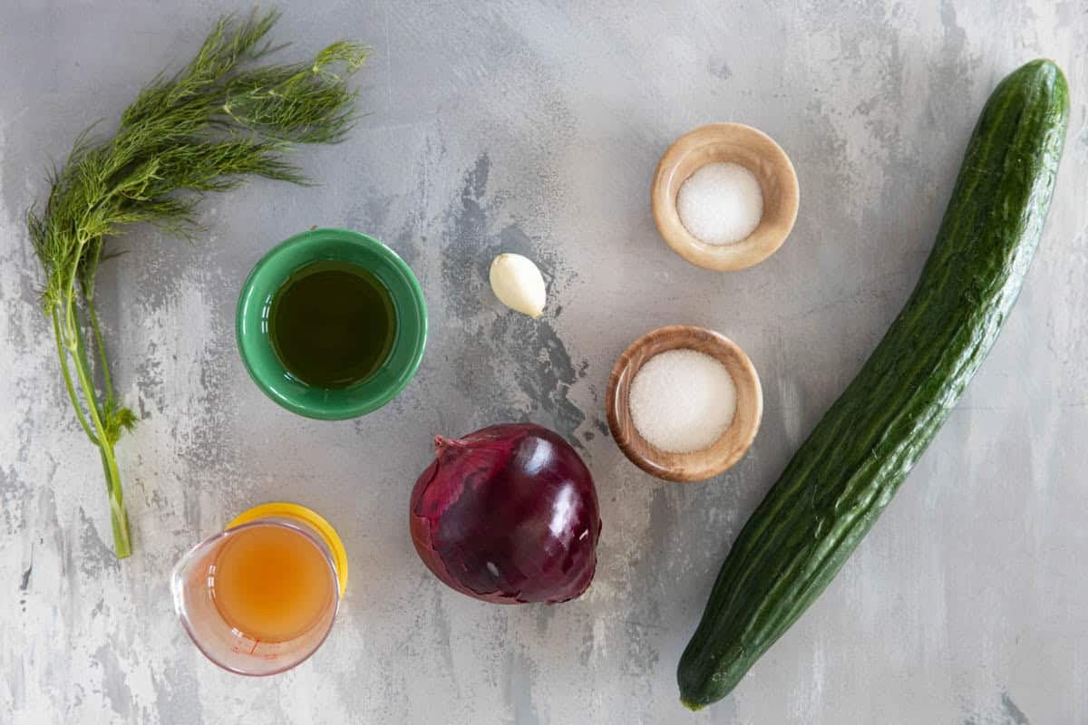 Ingredients to make Cucumber Onion Salad.