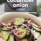 Cucumber Onion Salad with text overlay.