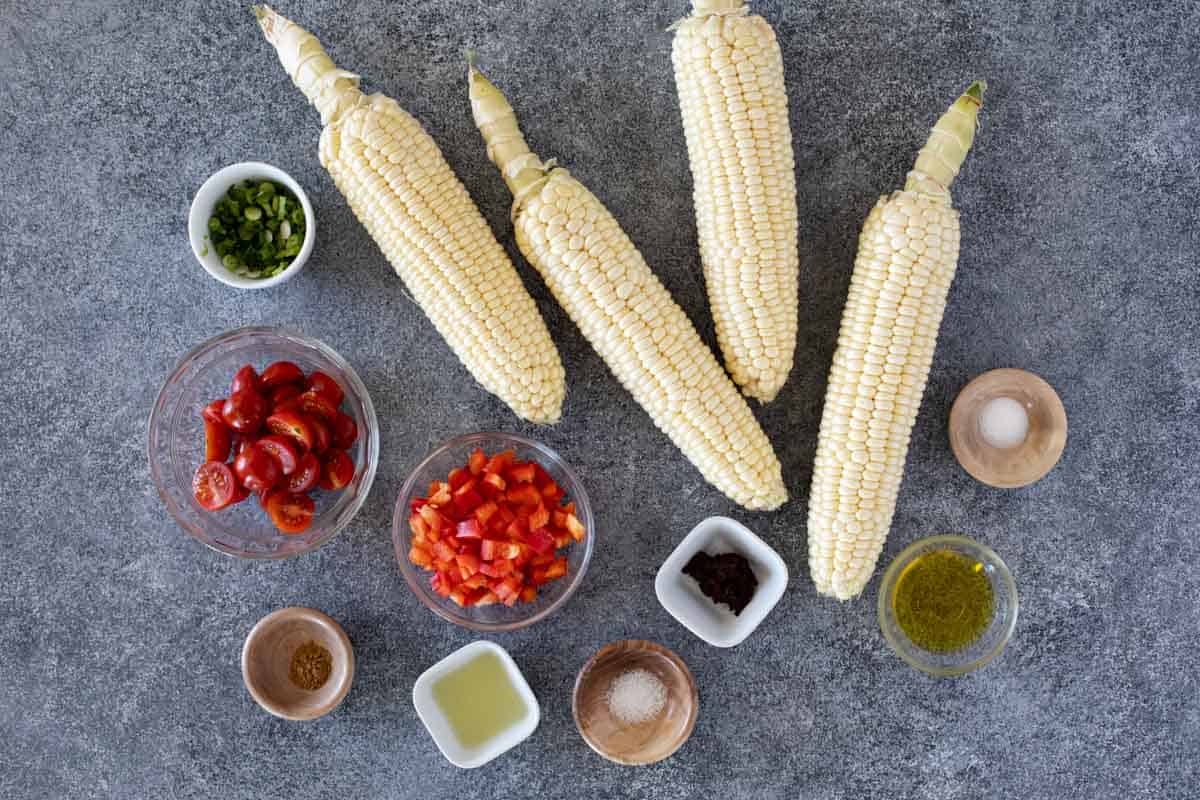 Ingredients for Grilled Corn Salad.