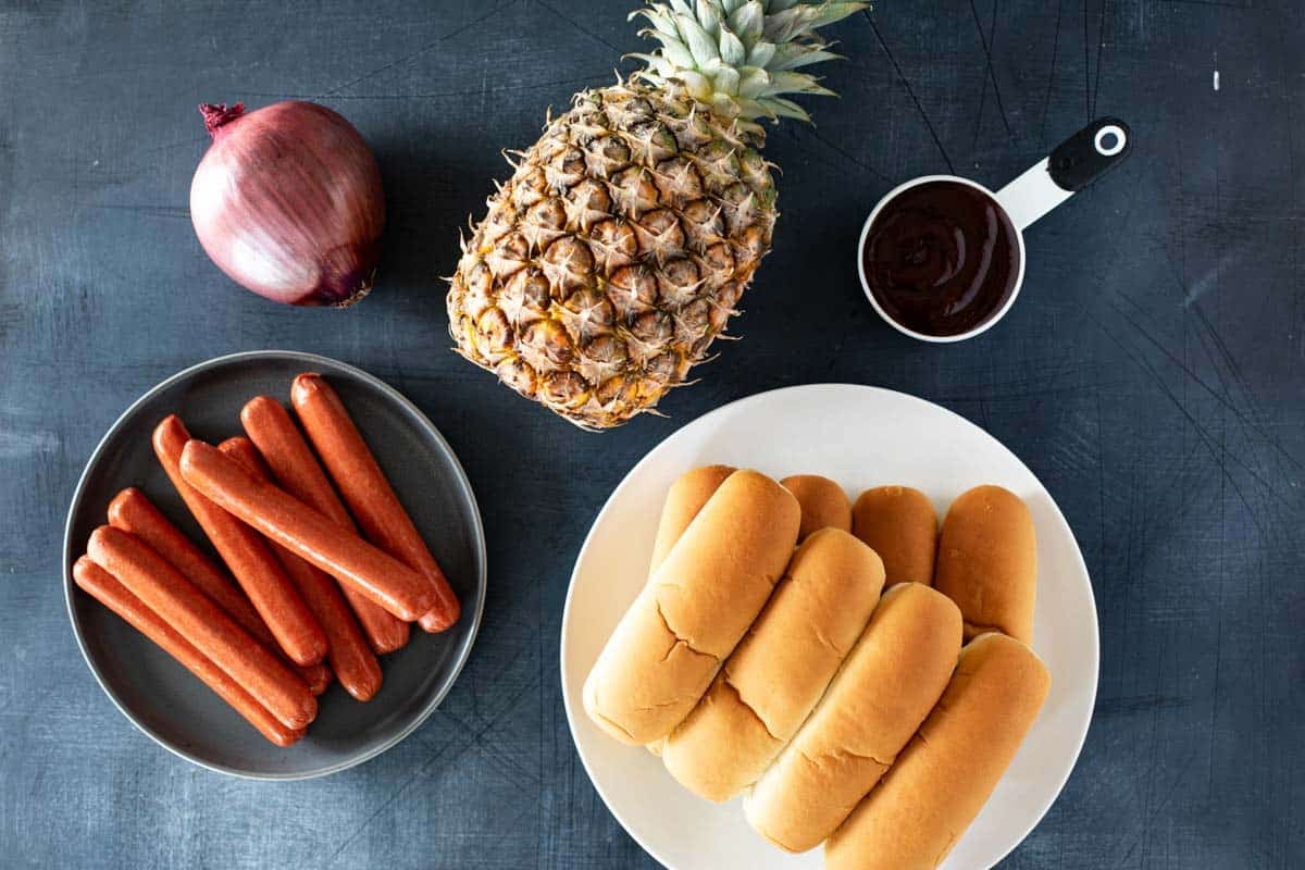 Ingredients for Hawaiian Hot Dogs.