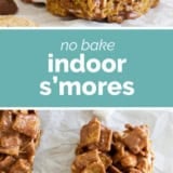 Indoor S'mores collage with text bar in the middle.
