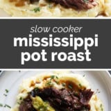 Mississippi Pot Roast collage with text bar in the middle.