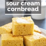 Sour Cream Cornbread with text overlay.