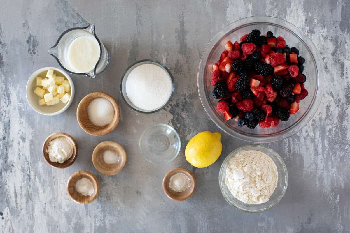 Ingredients to make Berry Cobbler.