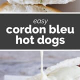Cordon Bleu Hot Dogs collage with text bar in the middle.