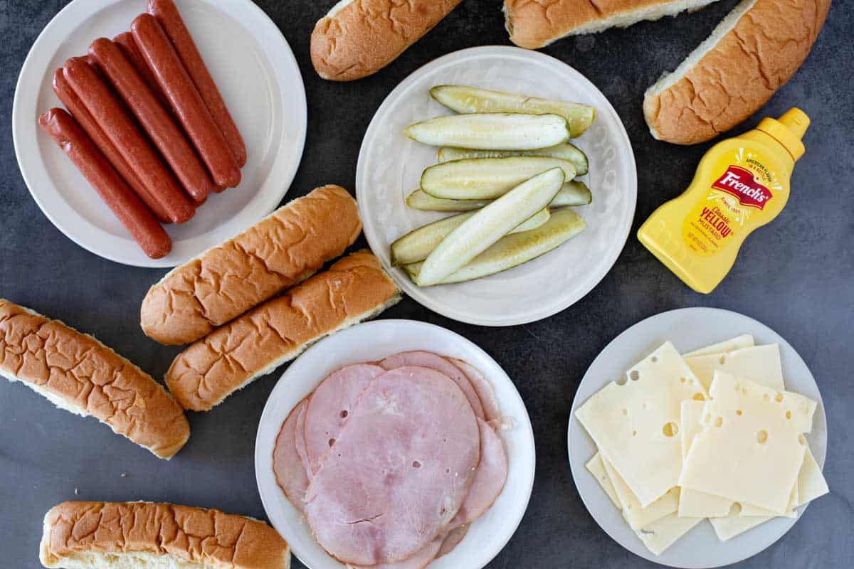 Ingredients for Cuban Hot Dogs.