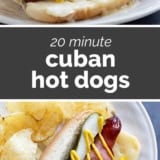 Cuban Hot Dogs collage with text bar in the middle.