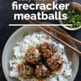 Firecracker Meatballs with text overlay.