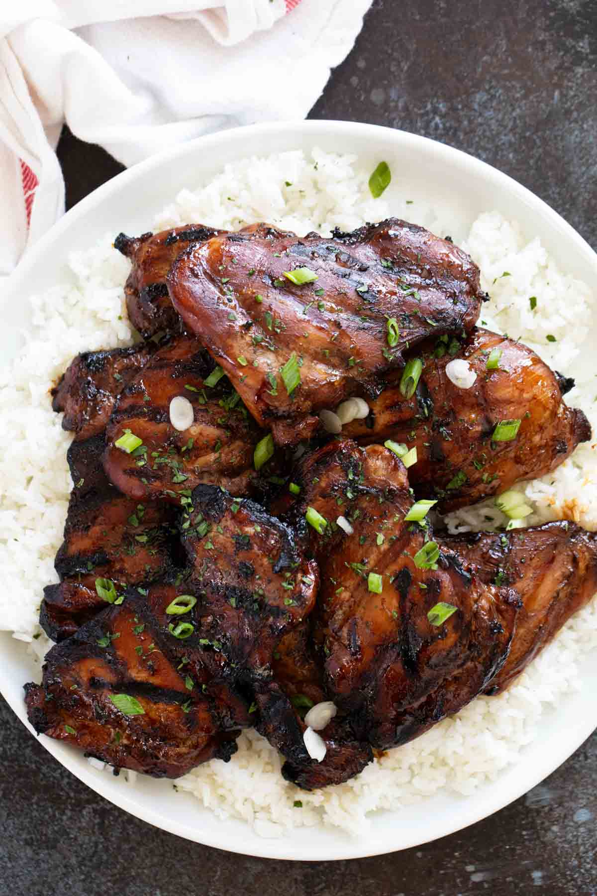 Grilled honey soy chicken served over rice.