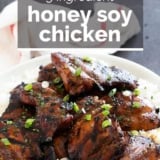 Honey Soy Chicken with text overlay.