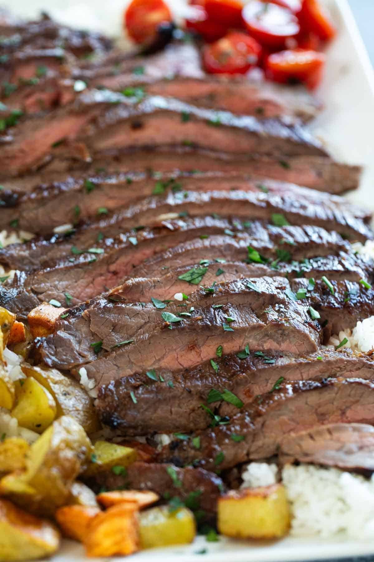 Korean Flank Steak cut into slices.