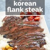 Korean Flank Steak with text overlay.