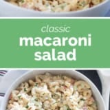 Macaroni Salad collage with text bar in the middle.