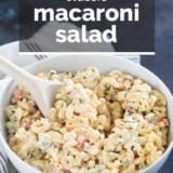 Macaroni Salad with text overlay.
