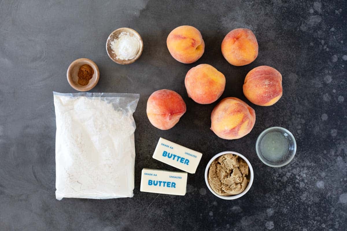 Ingredients for Peach Dump Cake.