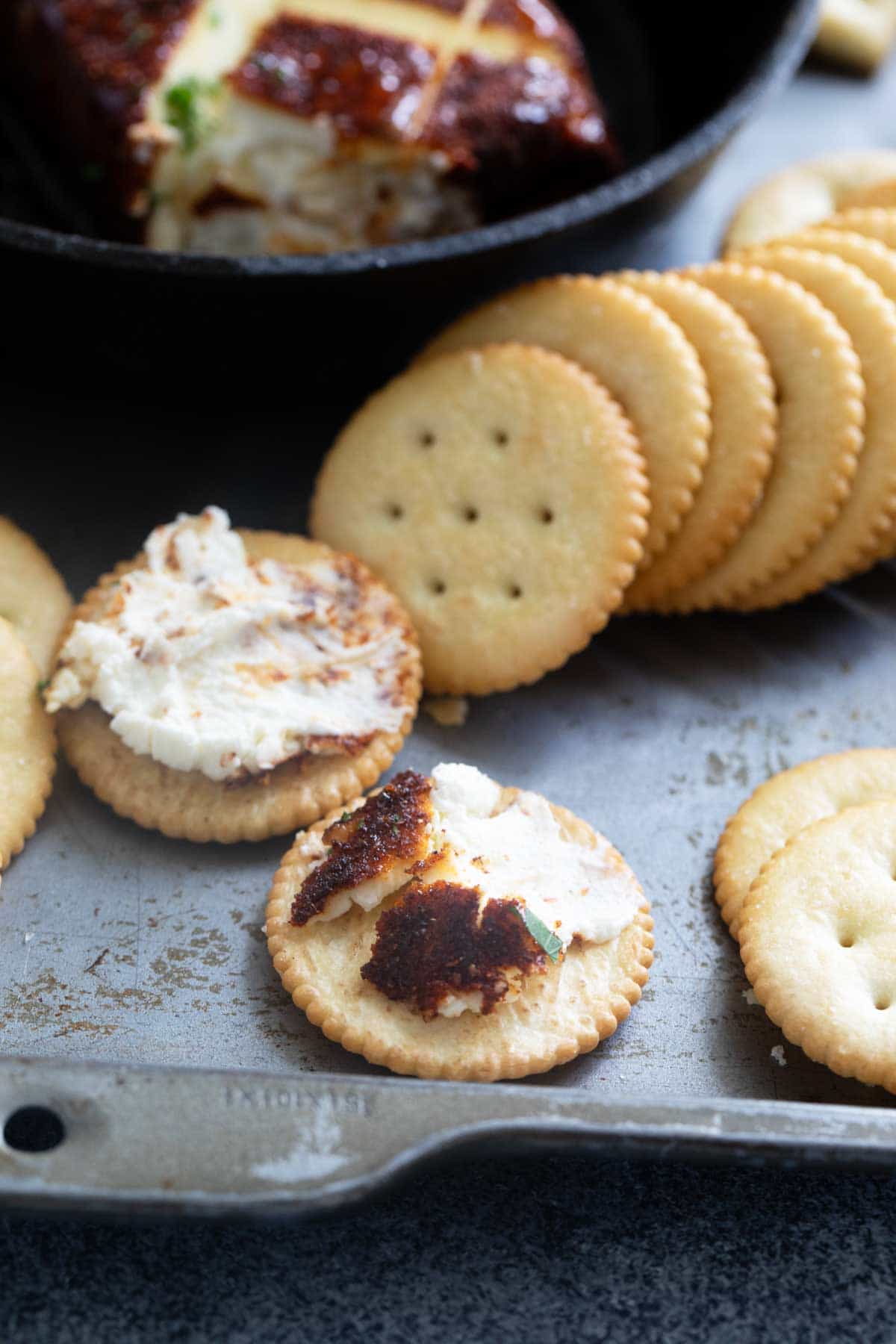 Smoked cream cheese on crackers.