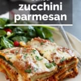 Zucchini Parmesan with text overlay.