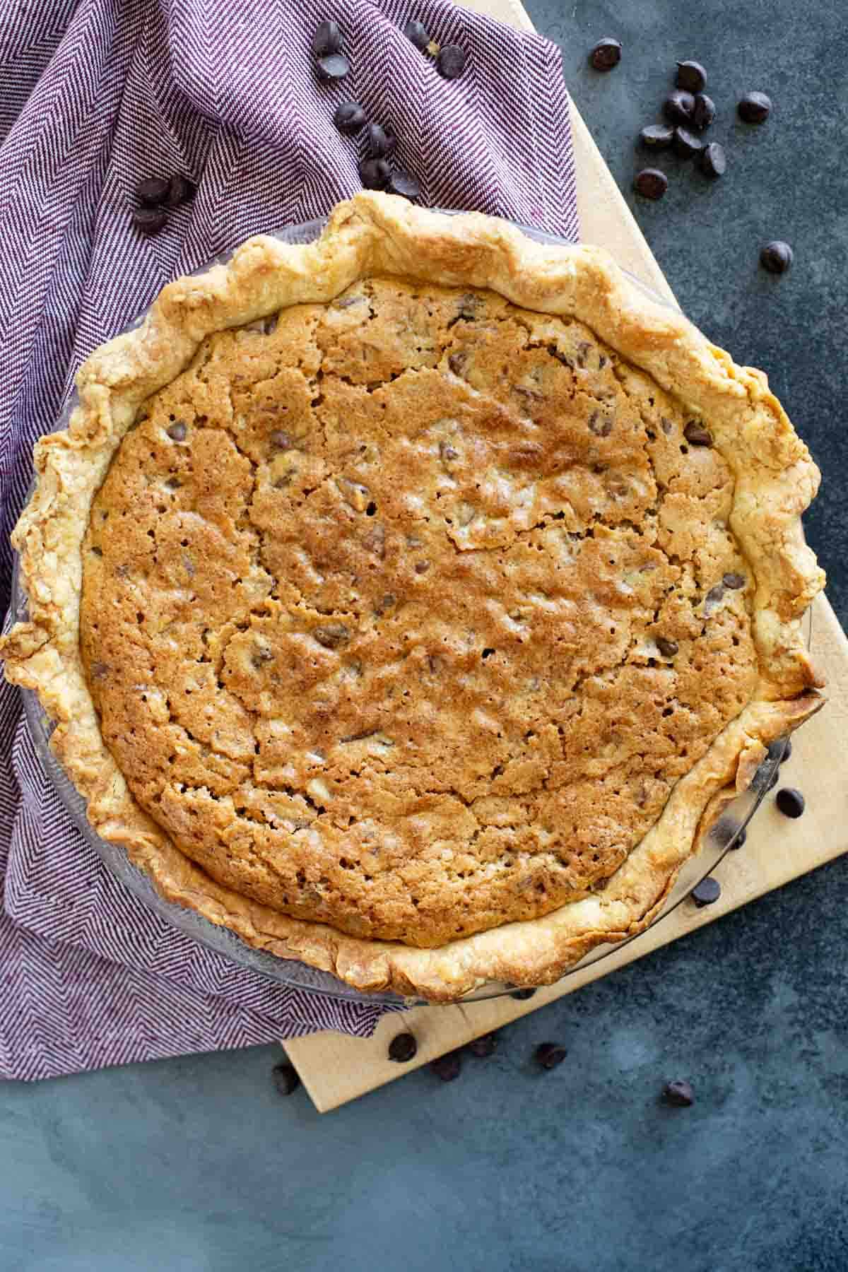 Full Chocolate Chip Cookie Pie with a pie crust.