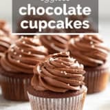Eggless Chocolate Cupcakes with text overlay.