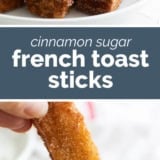 French Toast Sticks collage with text bar in the middle.