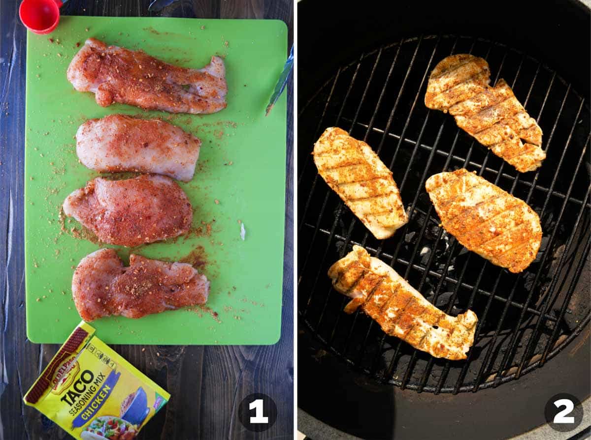 Seasoning and grilling chicken.