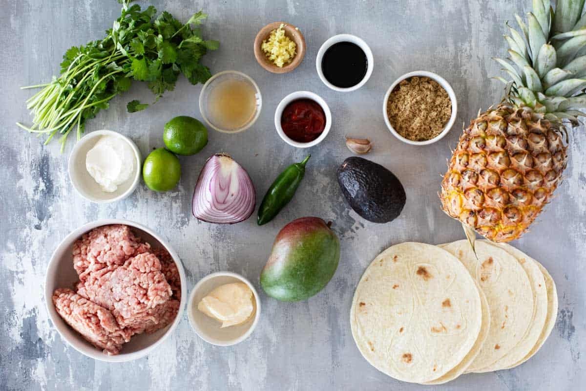 Ingredients for Hawaiian Tacos.