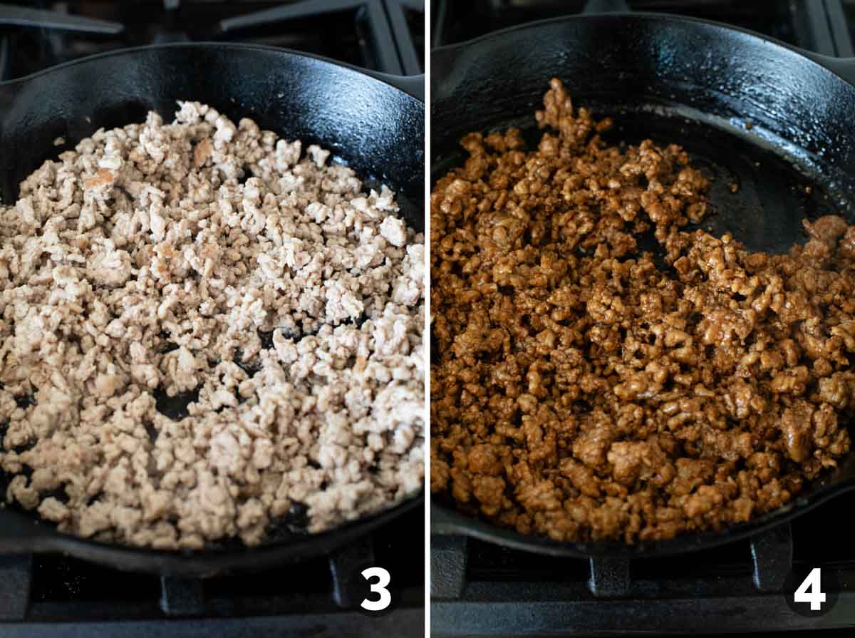 Making pork filling for Hawaiian tacos.