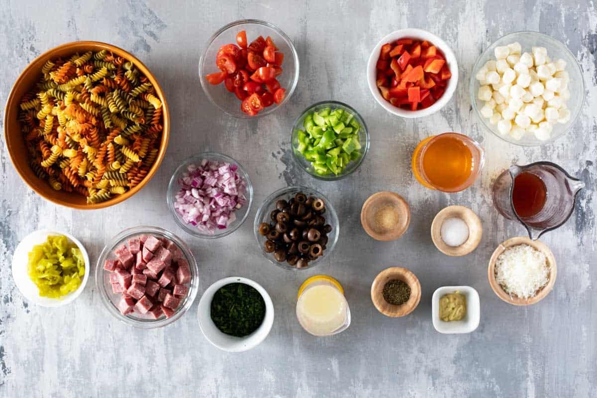 Ingredients for Italian Pasta Salad.